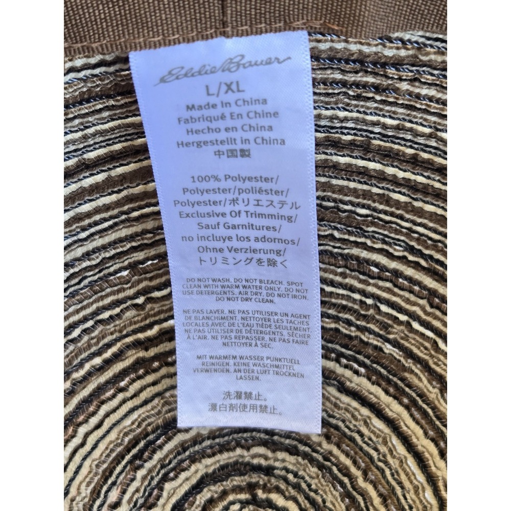 NWT Eddie Bauer Packable Straw Hat L/XL Brown Stripe Wide Brim Sun Hat Travel - Picture 4 of 15